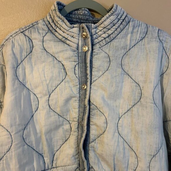 Kenzie Jeans Distressed Quilted Denim Blue Style Cotton Jacket Size Medium - Picture 2 of 8